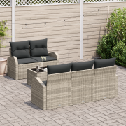 vidaXL 6-delat trädgårdsofa-set med kuddar Ljusgrå Polyrotting