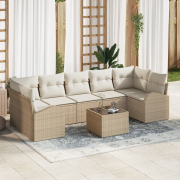 vidaXL 8-delat trädgårdsoffaset med kuddar beige polyrotting