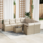 vidaXL 9-delars trädgårdsofa set med kuddar Beige poly rattan