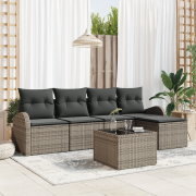 vidaXL 5 Delar Trädgårdsoff Set med Kuddar Svart Poly Rattan