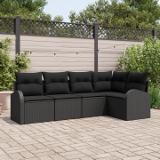 vidaXL 5-delad Trädgårdsoffset med kuddar Svart Poly Rattan