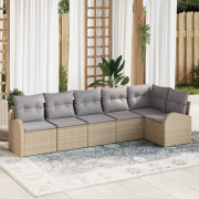 vidaXL 6-delars trädgårdsoffaset med kuddar beige poly rattan