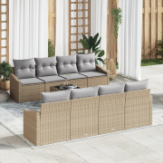 vidaXL 7-delad trädgårdsoffgrupp med kuddar Beige Poly Rattan
