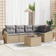 vidaXL 6-delars trädgårdsset med dynor Svart Poly Rattan