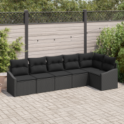 vidaXL 6-delars trädgårds matsalsset med kuddar svart poly rattan