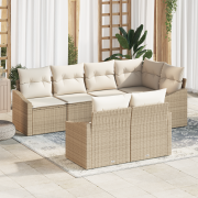 vidaXL 7 Delars Trädgårdsmatbord Set med Kuddar Beige Poly Rattan