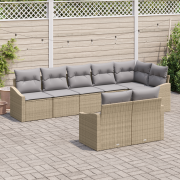 vidaXL 8-delat trädgårds matset med kuddar Beige Poly Rattan