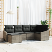 vidaXL 6-delat trädgårdsdining-set med kuddar grå poly rattan