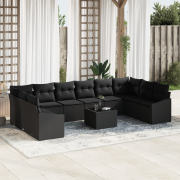 vidaXL 11-delars trädgårdsmatbord med kuddar beige poly ratankorg