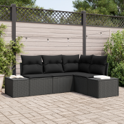 vidaXL 4-delars Trädgårdsoffaset med Kuddar Svart Poly Rattan