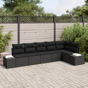 vidaXL 6-delat trädgårdsofaset med dynor svart poly rattan