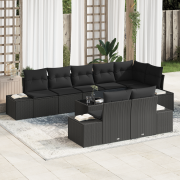 vidaXL 9-delat trädgårdsssofa set med kuddar Beige Polyrotting
