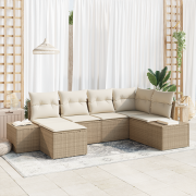 vidaXL 6-delat trädgårdsoffaset med kuddar beige poly rotting