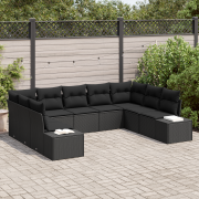 vidaXL 9-delat trädgårdsoffaset med kuddar svart poly rattan