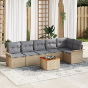 vidaXL 7-delad Trädgårdssofa Set med Kuddar Beige Poly Rattan Akacia