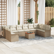 vidaXL 11-delars Trädgårdsoffset med Kuddar Beige Poly Rattan Akacia