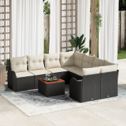 vidaXL 9-delars Trädgårdsoffset med Kuddar Svart Poly Rattan Acacia