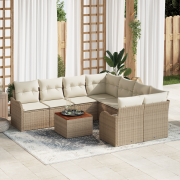 vidaXL 9 Delars Trädgårdsoffset med Kuddar Beige Poly Rattan Akacia