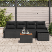 vidaXL 6-delat trädgårdsoffor-set med kuddar svart poly rattan akacia