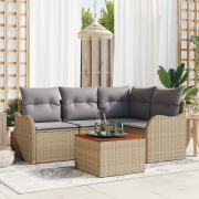vidaXL 5-delars trädgårdsoffgrupp med kuddar Beige Poly Rattan Akacia
