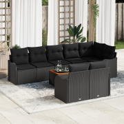 vidaXL 9-delars trädgårdsoffaset med kuddar svart poly rattan akaciatr...