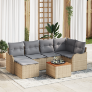 vidaXL 7 bitars Trädgårdsoffagrupp med Kuddar Beige Poly Rattan Akacia