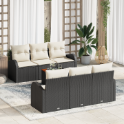 vidaXL 7-delat Trädgårdssoffset med Kuddar i Svart Poly Rattan Acacia