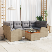 vidaXL 7-delat trädgårdsoff set med dynor Beige Poly Rattan Akacia