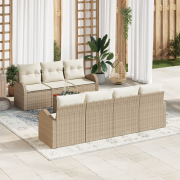 VidaXL 8-delars trädgårdsssofa-set med dynor beige polyrotting akacia,...