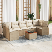 vidaXL 8-delad trädgårdsoffset med dynor beige poly rattan akacia