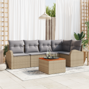 vidaXL 6-delat Trädgårdssoffset med kuddar Beige Poly Rattan Akacia