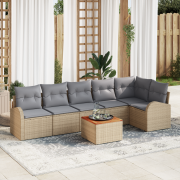 vidaXL 7 Delars Trädgårdsoffset med Kuddar Beige Poly Rotting Akacia