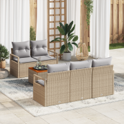 vidaXL 6-delad trädgårdsoffagrupp med kuddar beige poly rattan akacia