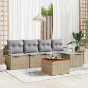 vidaXL 6-delars trädgårdsoffa med dynor beige poly rattan akacia