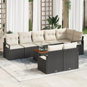 vidaXL 9 Delars Trädgårdsoff Set med Kuddar Svart Poly Rattan Akacia