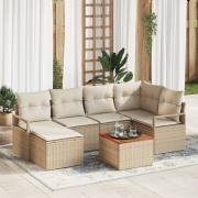 vidaXL 7-delad Trädgårdsoffuppsättning med kuddar Beige Poly Rattan Ak...