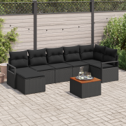 vidaXL 8 Delar Trädgårdsofa Set med Kuddar Svart Poly Rattan Akacia