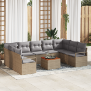 vidaXL 10-delat trädgårdsoffset med kuddar beige Poly Rattan akacia