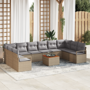 vidaXL 11 Delars Trädgårdsoffaset med Kuddar Beige Poly Rattan Akacia