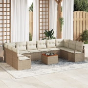 vidaXL 11-delad trädgårdsoffgrupp med kuddar beige poly rattan akacia