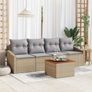 vidaXL 5-delat trädgårdsoff-set med kuddar Beige Poly Rattan Akacia