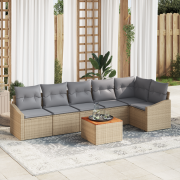 vidaXL 7-delat trädgårdsoffaset med kuddar beige poly rotting acacia