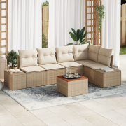 vidaXL 6-delat Trädgårdssoffset med Kuddar Beige Poly Rattan Akacia