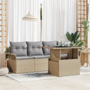vidaXL 5-delars trädgårdsoffset med kuddar beige poly rattan