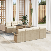 vidaXL 8-delars trädgårdsoffaset med kuddar beige poly rotting