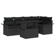 vidaXL 6-delad trädgårdsoff set med dynor Svart poly-rattan