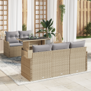 vidaXL 6-delars trädgårdsoff-set med kuddar beige poly rotting