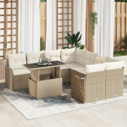 vidaXL 9-delar Trädgårdsoffas med kuddar Beige Poly Rattan