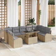 vidaXL 10 Delar Trädgårdsoff-set med Kuddar Beige Poly-Rotting