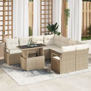 vidaXL 9-delars trädgårdsoff_set med kuddar beige polyrotting